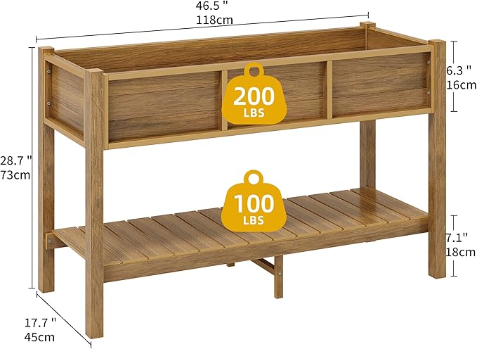 DWVO 48x18x30in Raised Garden Bed HDPE, Poly Wood Planter Box Stand,Weather-Resistant Planter Box with Legs, Elevated Garden Bed for Backyard, Patio, Balcony,Brown