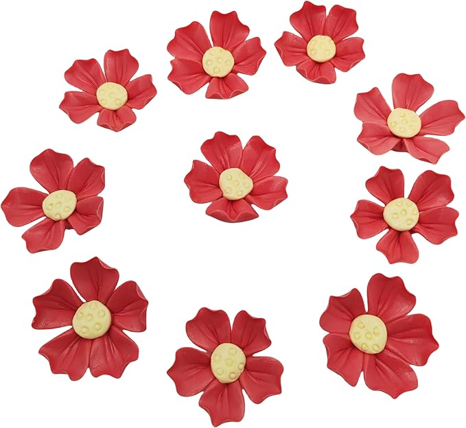 BTMIEY 10 PCS 3D Flower Ceramic Tiles,1.6" Handmade Procelain Ceramic Flowers for Artwork,Fish Tank,Vases,Living Room, Dining Table,Office, Home Floral Decor (Single-Flowered Red)