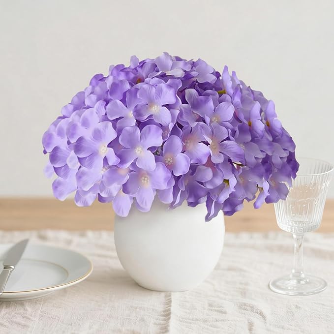 65Pcs Purple Hydrangea Artificial Flowers Bulk，Realistic Silk Fake Flowers with Stems，Faux Hydrangea Flowers for Wedding Home Decor Centerpieces Living Room Garden Party Baby Shower Decoration