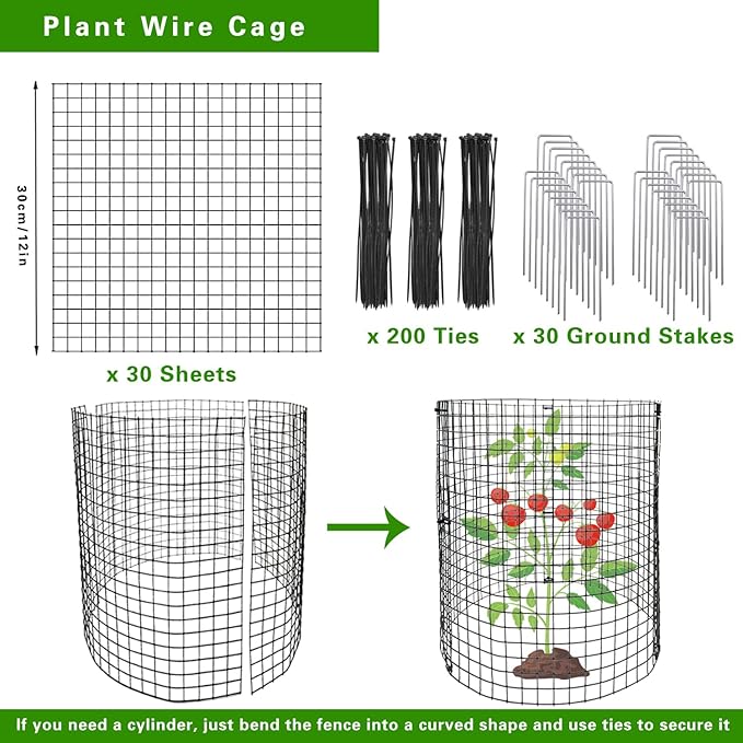 30Pcs Round Plant Protector from Animals, 10 Pack 12'' x 12'' Reusable Metal Plant Cages, Wire Mesh Garden Cloches to Keep Rabbits, Squirrels and Chicken Out and Protection Vegetables Flowers Shrubs