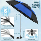 48.6" Double Canopy Beach Umbrella with Clamp, UPF50+ Beach Chair Umbrella with clip, 360°Adjustable Portable Outdoor Wheelchair, Patio, Golf Carts,Camping(Blue/Black)