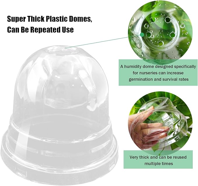 RooTrimmer Transparent Nursery Pots 3.5Inch with Humidity Domes for Seeds Starting, Clear Plastic Plant Pots with Drainage Holes (3.54Inch, 40Pcs,Clear Pots with Lids)