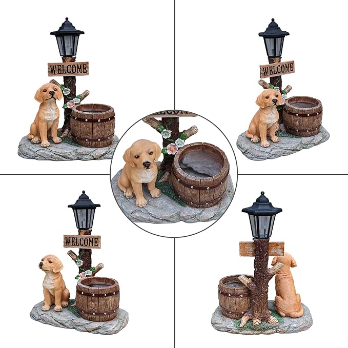 Animal Outdoor Statue Planter Solar Light Welcome Garden Sculpture Resin Flower Pot Decorative Porch Patio Yard Lawn Entryway Figurine with LED Lamp Rustic Plant Holder Ornament Courtyard (B)