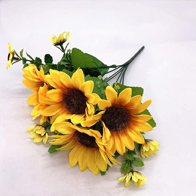 PASYOU Artificial Sunflower Plastic Fake Flowers Sunflowers for Indoor Outdoor Wedding Bridal Bouquet Home Garden Party DIY Wreath Table Arrangement Decoration Pot Planter Filler 2 pcs