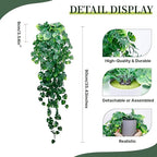 Artificial Hanging Plants for Shelf, 2-Pack Fake Potted Greenery Faux Monstera Leaves Vines in Black Pot, Décor for Office Living Room Bathroom Indoor Outdoor