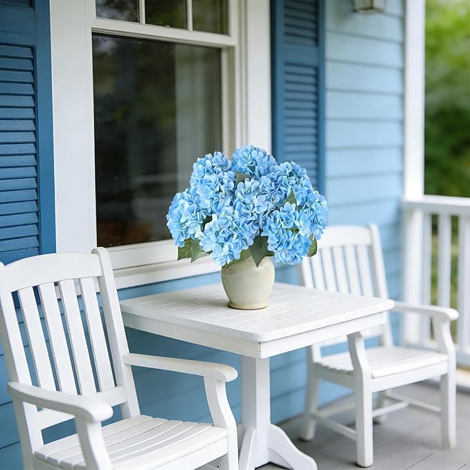 AGIRL 3 Bundles Blue Artificial Hydrangea Flowers for Outdoors, UV Resistant Lifelike Faux Flowers for Spring Indoor Outdoor Garden Patio Porch Balcony Home Decor Wedding Party Centerpieces