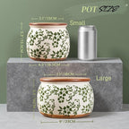 Vintage Ceramic Flower Pot - Indoor Outdoor Planters with Drainage Holes & Filter Screen, 6.5’’ Small Rustic Farmhouse Decorative Plant Pots for Garden/Patio/Balcony (Green Vines, Small)