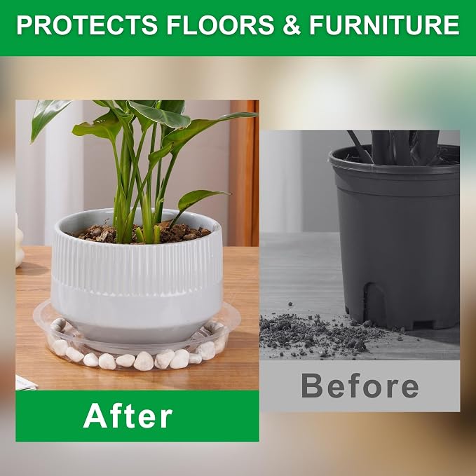 CATIFLIN 24 Pack Clear Plant Saucers - 8, 10, 12 Inch Plastic Plant Trays for Pots, Flower Pot Saucers, Indoor & Outdoor Planter Drip Tray for Water Drainage & Protection