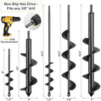 Auger Drill Bit for Planting Set of 5, 1.6x9 & 1.6x16.5 & 2.6 * 16.5" & 3 * 12" & 3 * 16.5" - Compatible with 3/8" Hex Drive Drill for Planting Bulbs, Bedding Plants, Post Holes, Mixing Soil