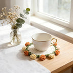 Handmade Crochet Orange Rose Coaster, Realistic Mini Flower Pot Holder, Washable Cotton Yarn Table Decoration, Multi-Purpose Mat for Cup & Mug, 2 x 2 x 3.5 inches