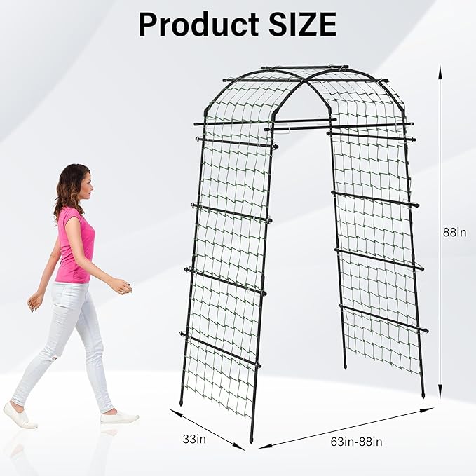 Garden Arch Trellis for Climbing Plants, Adjustable Tunnel Trellis 7.4FT Tall & 2.8 FT Depth, Metal Plant Support Garden Trellis Arch for Outdoor Climbing Vine,Vegetable, Fruit, Flower