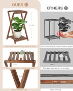 Plant Stand Indoor,Wooden 2 Tier Plant Stands,Corner Square Plant Shelf,Rustic Flower Stand Tall Plant Holder for Living Room Bedroom Balcony Office
