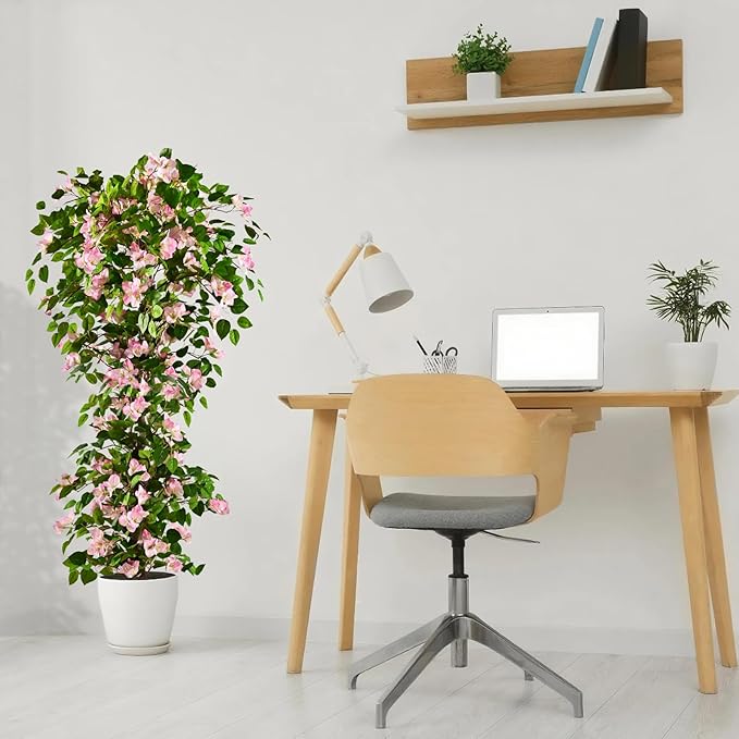 Artificial Bougainvillea Tree -5FT Faux Bougainvillea Tree with Realistic Flowers, Tall Fake Flower Tree for Indoor or Outdoor Decor, Silk Floral Plant for Living Room, Porch, Garden (Pink/White)