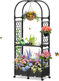 Planter Box with Trellis,5.9ft/71in Self Watering Raised Garden Bed with Wheels and Storage Shelf,Drainage Holes,for Flower Rattan Vines Plant Climbing Tomato Vegetable Indoor Outdoor Garden Patio