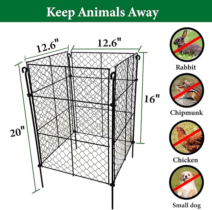 4 Pack Plant Protectors from Animals, 16Pcs DIY Plant Cages 12.6"x12.6"x16", Chicken Wire Garden Animal Barrier, Keep Rabbits & Chipmunks Out for Vegetables, Shrubs & New Plants
