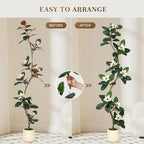 7ft Artificial Rubber Tree with 8 Pcs Magnolia Flowers,Tall Fake Tree with White Planter and Moss Decor,Faux Plants Indoor for Home Living Room Porch Decor