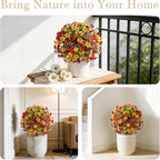2 Set Artificial Violet Topiary Trees with Spike, UV Resistant Faux Shrubs Bushes Fake Greenery Plants Faux Flowers for Outdoor Indoor Front Door Home Decor