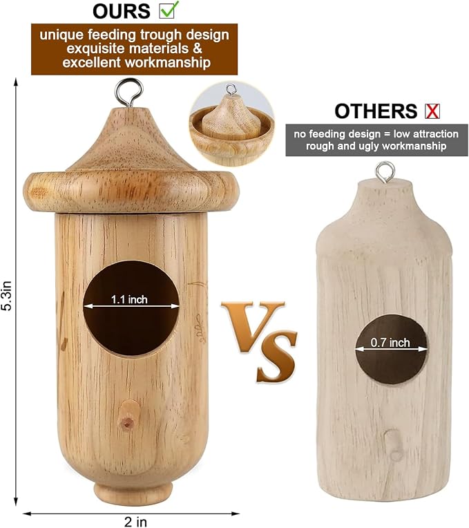 Hummingbird House for Outside Hanging, Small Wooden Hummingbird Gifts Nest 3 Pack with Hemp Ropes, Gardening Gifts Humming Bird Houses Home Decoration