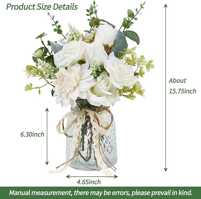 CEWOR Fake Flowers in Vase, Artificial Flowers Arrangement in Vase, Fake Floral Table Centerpieces Decor for Kitchen Farmhouse Coffee Table Living Room Bathroom Plant Decor
