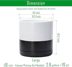D'vine Dev 10 Inch Ceramic Planter Pot with Drainage Hole and Saucer, Indoor Cylinder Round Planter Pot, Layered Monochrome Black & White, 94-O-E-L