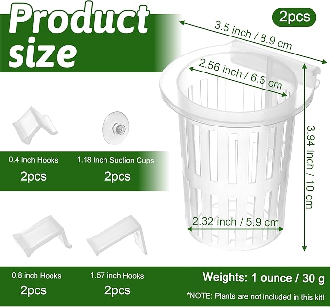 2 Pcs Aquarium Plant Holder, Aquarium Planter Cup for Aquaponic Plants Cultivation, Hanging Fish Tank Plant Holders, Transparent Hanging Pot for Fish Tank Aquaponic Plants, Water Feature Decoration