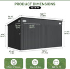 Aoxun 12'x7.3' Outdoor Storage Shed with Triple Lockable Door, Metal Storage Shed with Slopping Roof for Tools Bicycles Storage in Garden, Backyards, Black