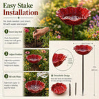 Handmade Metal Flower Garden Stake Metal, Decorative Bird Bath and Bee Watering Station with Flower Design for Outdoor Yard Garden Decor (Yellow)