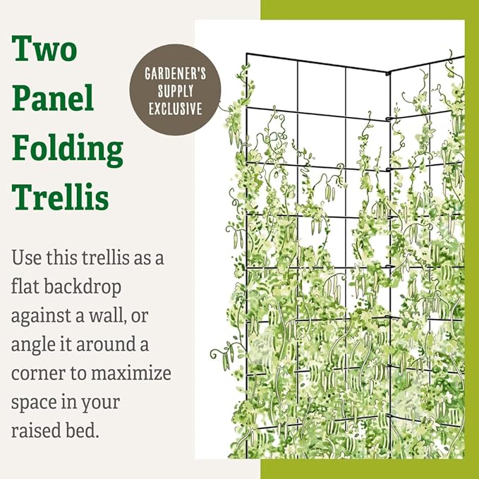 Gardener's Supply Company Two Panel Folding Trellis | Sturdy & Tall Metal Frame for Outdoor Garden Plant Support Climbing Flowers and Vegetables | 35-1/2"W x 58" H