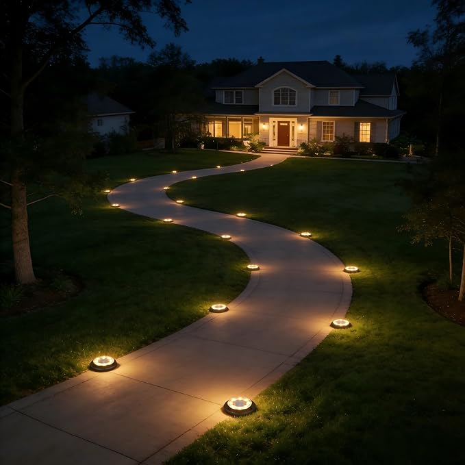 Flacchi Solar Lights Outdoor Waterproof - 2-in-1 Solar Powered Ground Lights Outdoor Solar Disk Light Landscape Light for Deck Step Patio Yard Pathway Walkway Driveway Garden (Warm White, 12 Pack)