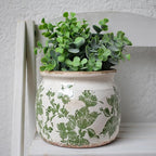 Tuscan Ceramic Indoor Plant Pot & Vase for Home Decor, 6.29'' Rustic Farmhouse Planter w/Drainage for Snake Plant, Pothos and Houseplants, Vintage Office & Tabletop Decoration, Gift for Mom (Green)