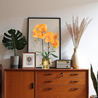 CXGS Orchids Artificial Flowers Realistic Fake Flowers in Ceramic Vase 20" Orange Faux Plants Indoor Lifelike Soft PU Phalaenopsis for Centerpiece Hotel Home Decor