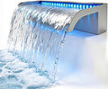 Pond Waterfall Spillway,Stainless Steel 35.43 inch Curved Spout with Colorful Lights & Remotely Controlled Pond Waterfall Kit for Water Feature, Garden, Backyard, Pool
