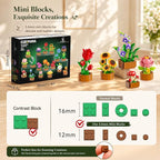 CUBIMANA 18 Unique Flowers Botanical Collection Mini Building Set, Tiny Flowers, Succulents & Plants with 3.6mm Mini Blocks, Desk Decor for Home Office, Relaxing DIY Gift for Women Adults Kids 12+