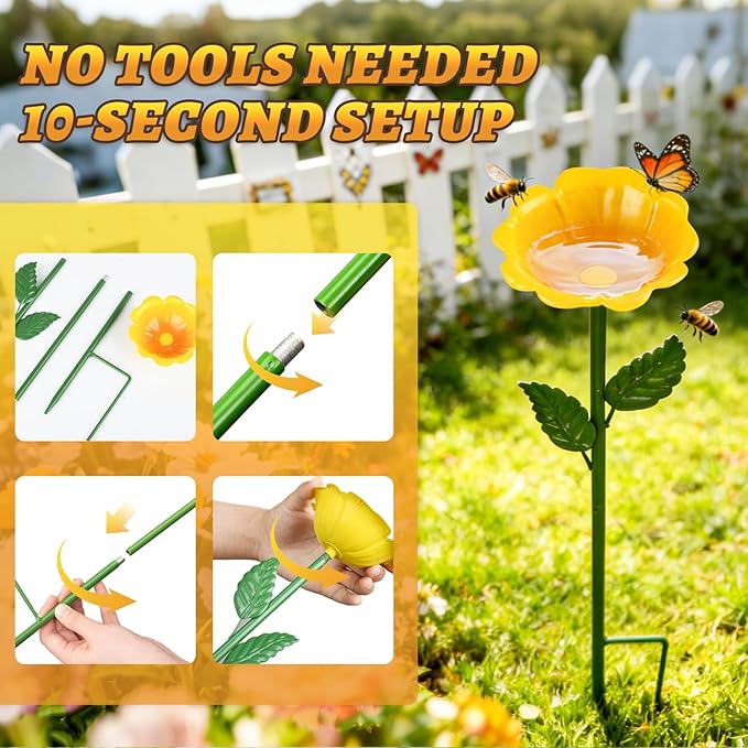 Mellbree Bee Watering Station, 6-Pack Metal Flower Bee Bath for Garden – Attract Butterflies & Pollinators – Colorful Outdoor Gardening Stakes for Yard, Patio, Butterfly Garden, Gardening Essentials