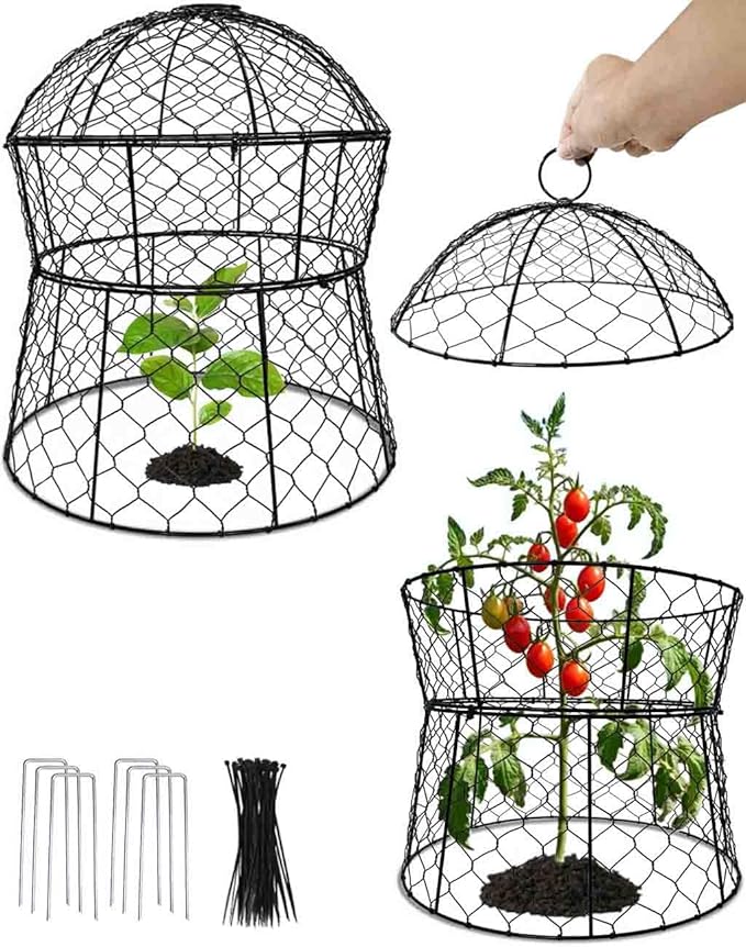 Garden Cloches for Plants 2 Pack Metal Plant Protectors from Animals Chicken Wire Cloche Updated Plant Cages for Outdoor Plants Vegetables Seedlings 13" D x 14" H