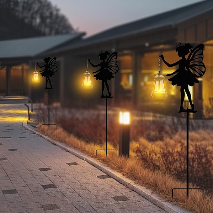 Solar Garden Angel Stakes - Metal Angel Holding Solar Lantern Decorative Garden Animal Silhouette Stakes