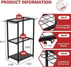 Faesun Garden Tool Organizer, 3-Tier Metal Yard Tool Rack with 14 Hooks & 5 Slots, Holds 50+ Rakes/Shovels/Brooms, Heavy Duty Freestanding Lawn Tool Storage for Garage Shed Outdoor Organization