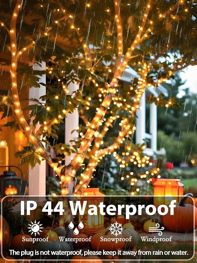 33 FT 100 LED Christmas String Lights Indoor Outdoor, Memory Function & Timer & 8 Modes, UL Certified, Linkable Green Wire Waterproof Twinkle Light for Christmas Tree Party Garden Decor (Warm White)