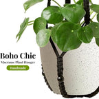 LEWESU Macrame Plant Hanger Indoor Set of 4 with 8 Hooks, Indoor Outdoor Hanging Planter for Plants Holder with Decorative Wood Beads & No Tassels, Boho Home Decor, 35 Inch Black (Pots Not Included)