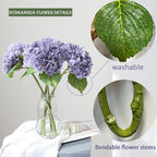 Buart 4PCS Long Stem Big Size Flowers Artificial Silk Hydrangea Lifelike Flowers Real Touch Purple Artificial Flowers Wedding Shower Bride Bouquets Office Living Room Table Decorations (21 Inch)