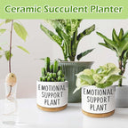 Kwtzkuo® Emotional Support Plant, Funny Succulent Pots, 3.5 inch Ceramic Flower Plant Pots, Cute Cactus Planters with Drainage Hole, Small Cute Planter Gift