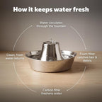PetSafe Seaside Stainless Cat & Dog Fountain - Carbon and Foam Filters & 1 Pump Included, Tower Creates Soothing Flow for Pets, Scratch-and Rust-Resistant Material Inhibits Pet Acne, 60 Oz