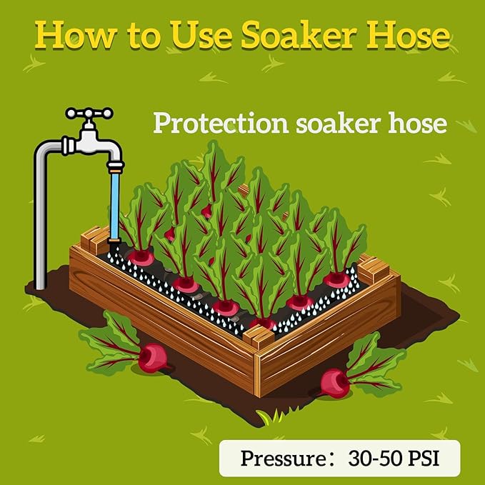 LINEX Flat Soaker Hose 100 ft for Garden Beds, 1/2'' x 50 ft 2 Pack Drip Irrigation Hoses Save Water 80% Heavy Duty for Vegetable