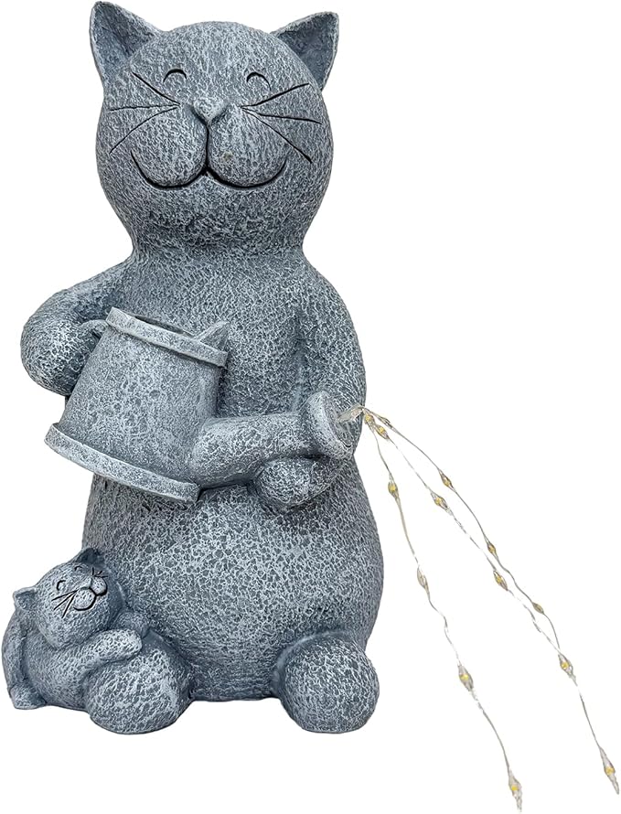 Solar Watering Cat Garden Statues Decor Waterproof Figurine Resin Sculpture Gift for Mom Grandma, Outdoor Decorations for Porch Patio Lawn Yard Home House Gardening Birthday Housewarming (Cat)