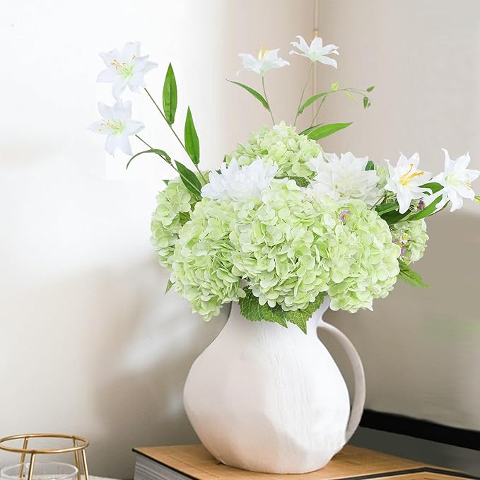 Coferset Light Green Hydrangea Artificial Flowers 3pcs Lifelike Faux Hydrangea Real TouchArtificial Flowers for Outdoors Home Wedding Christmas Office Party Living Room Decoration,22inch