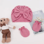 BQUBO Baby Turban Hats and Mittens Set Newborn Infant Hospital Hats Caps with Bows for Baby Boys Girls 0-12 Months