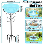 37In Bird Bath for Outside, 2-in-1 Birdbath & Birdfeeder with Detachable Plastic Bowl, Metal Butterfly Stake & Sturdy 5-Pronged Base for Outdoor Garden Yard Decor (Blue)