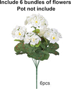 Artificial Geranium Fake Flowers for Outdoors Decoration, 6 Bundles Silk Geraniums White Flower UV Resistant Look Real Faux Plants for Front Door Garden Porch Planter Patio Balcony Yard Indoor Home