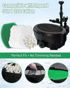16 Pack Pond Filter Media Kit Compatible with Aquagarden Inpond 5in1 200 Gallon, 12 White Floss Pads, 2 Thick Foam Filters, 2 Bags Ceramic Rings