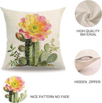 Watercolor Cactus Succulent Pillow Covers 18x18 Inch Set of 4, Colorful Tropical Plant Floral Cactus Cushion Cases, Summer Botanical Flower Throw Pillow Covers,for Sofa Living Room Decor (Green)